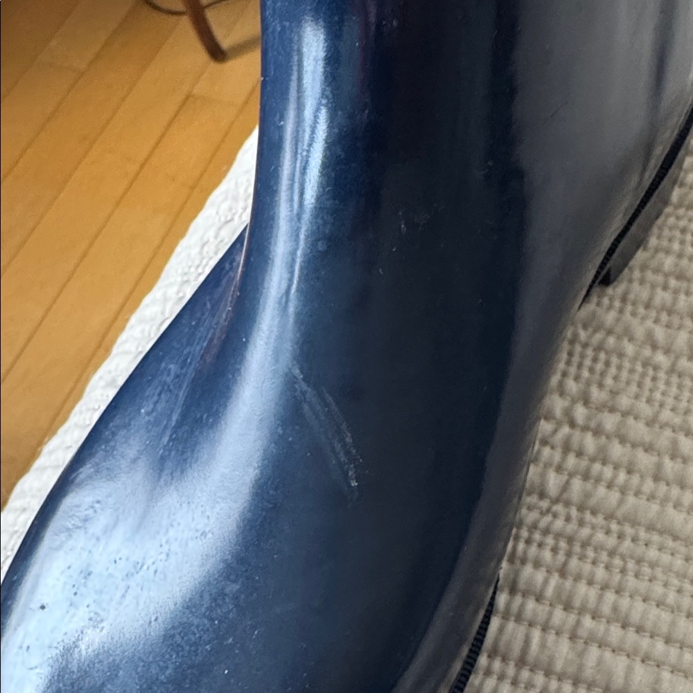 Chooka Shiny Blue Rain Boots with Tan Buckle Accents - Picture 10 of 15